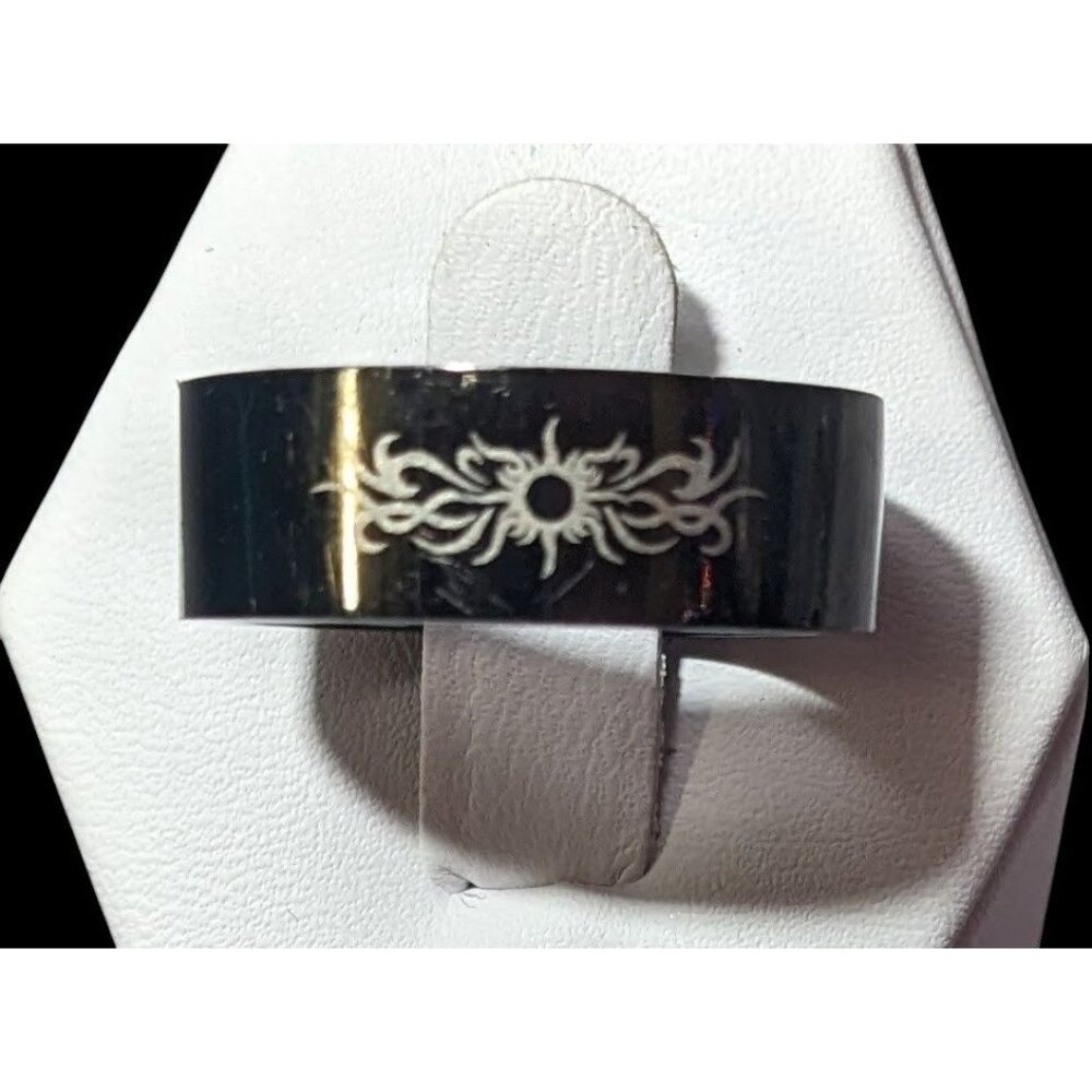 Black Stainless Steel Tribal Sun Design 316L Ring Size 10 1/2 - Picture 2 of 16